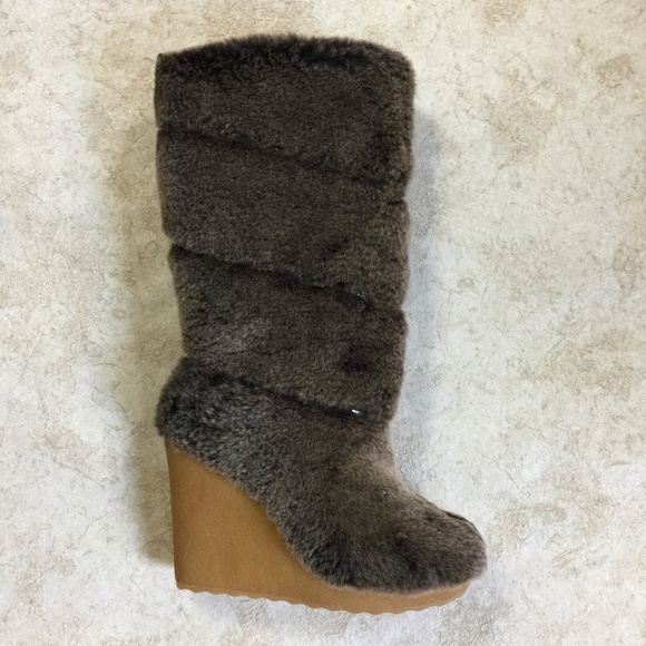 New! Tory Burch KiKi Shearling Wedge Boots 6 M - Picture 2 of 6